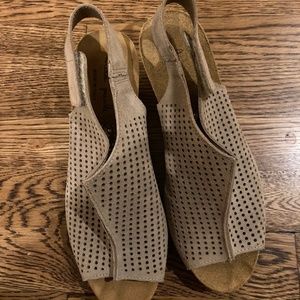 COPY - Mila Paoli Cork Wedge Perforated Tan Suede Sandal, Size 7.5